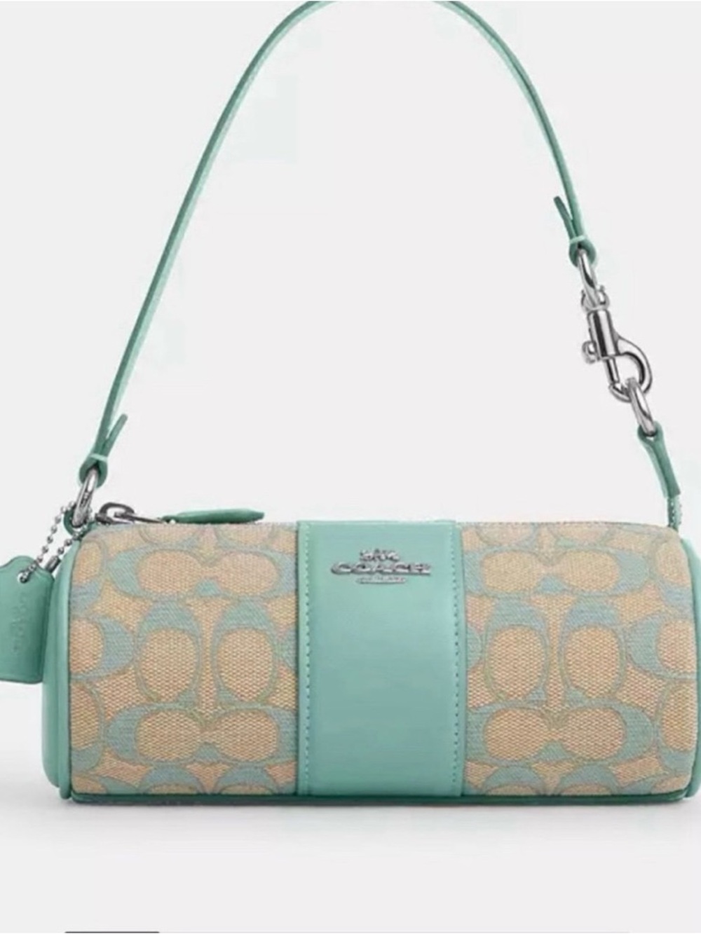 Coach Cylinder Mini Shoulder Bag in Teal and Beige Signature Canvas